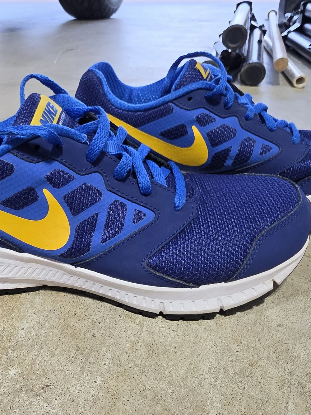 Nike Blue with Yellow Swoosh Athletic Trainers Boys Shoes